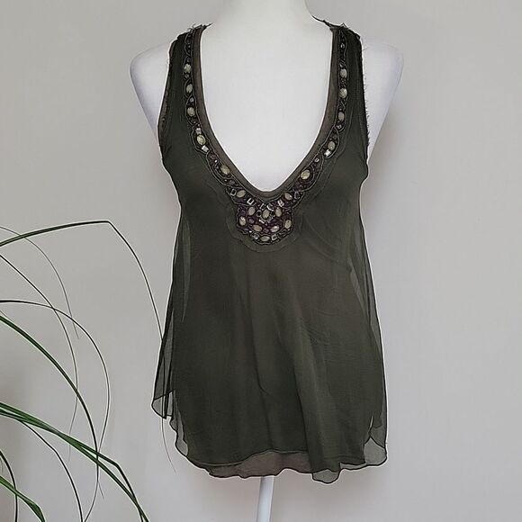 Testament olive green embellished tank - Picture 1 of 9